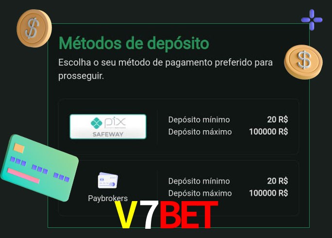 O cassino V7BET oferece uma grande variedade de métodos de pagamento
